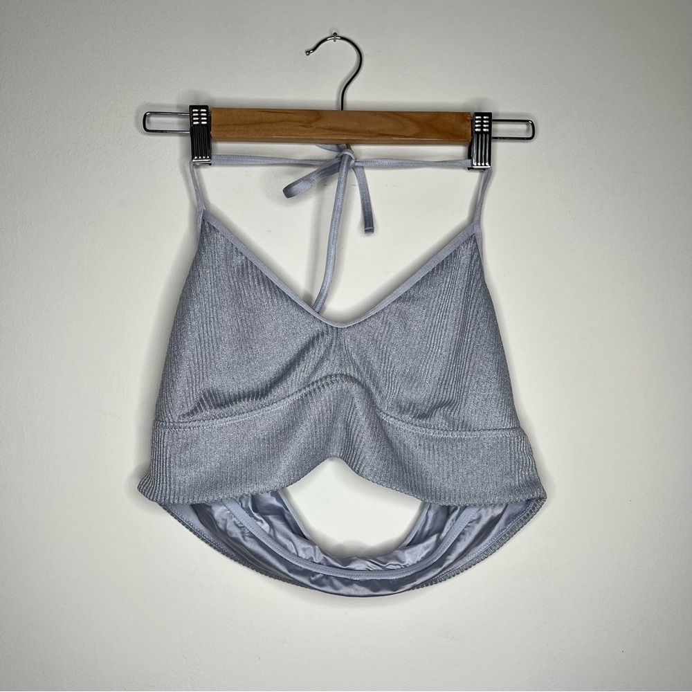 Aerie Size XL Blue Gray Shimmer Halter Tie Style Bralette
